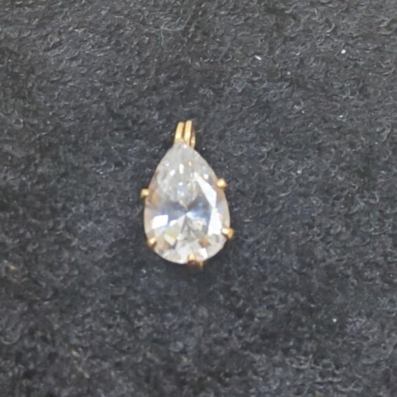 Vintage Teardrop Cubic Zirconia Pendant With Gold-Tone Charm - Picture 1 of 4